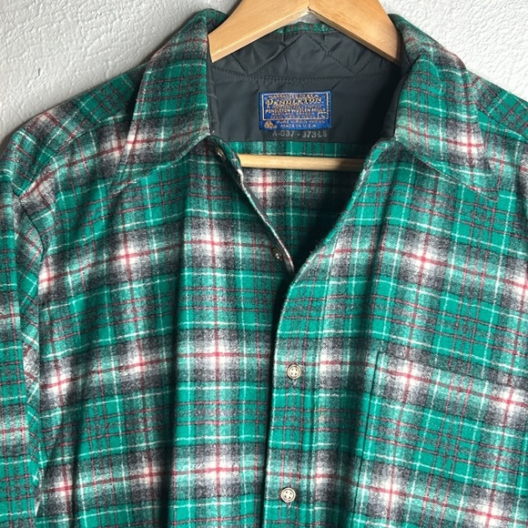 Vintage Pendleton Wool Teal Green |Gray Plaid Men's 60’s -70’s Button Down Shirt - Picture 12 of 17